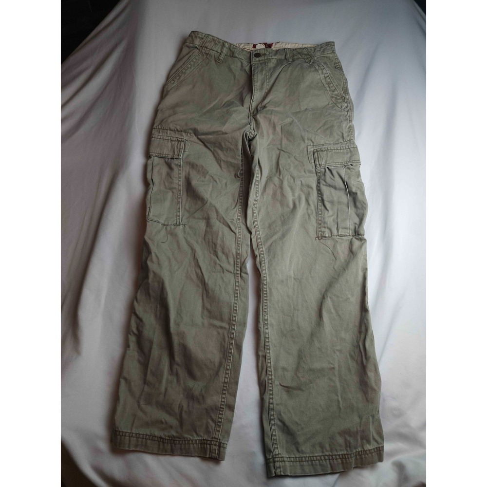 Chaps Denim Utility Pants Mens Size 32x30 Green Twill Cargo Y2K Casual Trousers